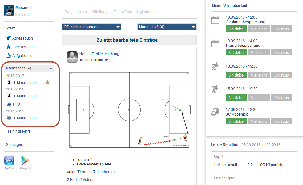 Für den besseren Überblick sind die Teams in der linken Navigation nun nach Saisons sortiert und können auch direkt dort aktiviert oder deaktiviert werden Für den besseren Überblick sind die Teams in der linken Navigation nun nach Saisons sortiert und können auch direkt dort aktiviert oder deaktiviert werden